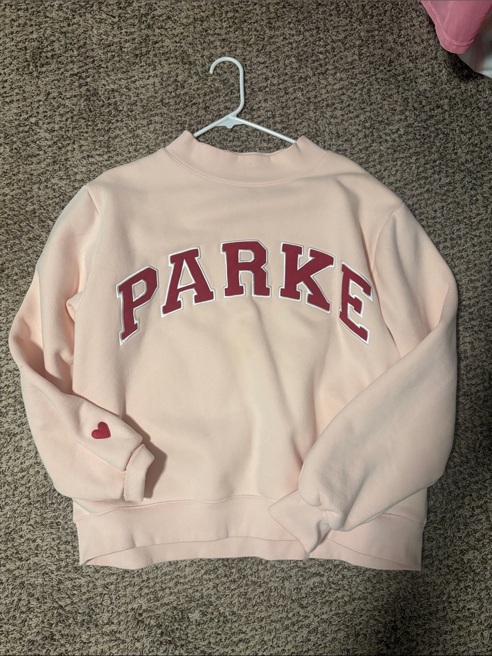 Parker Pale Pink Crewneck Sweatshirt with Maroon Logo